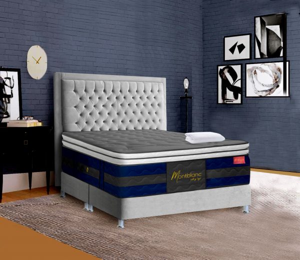 COMBO BI CONFORT + BASE CAMA + CABECERO CAPITONEADO MARCO + LENCERÍA