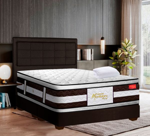 COMBO CONFORT DUAL + BASE CAMA + CABECERO DOBLE TABLERO+ LENCERÍA